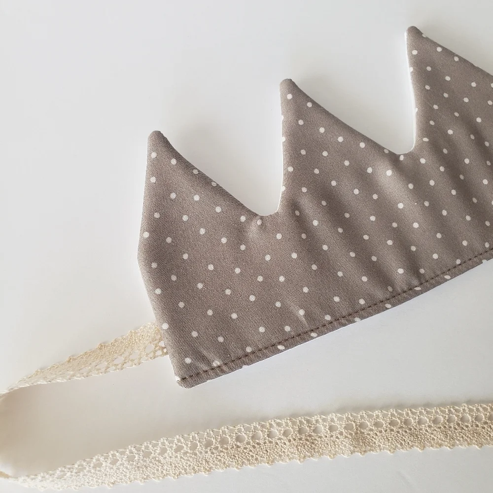 NEW Handmade Cotton Gray Polka Dot Fabric Baby Birthday Crown